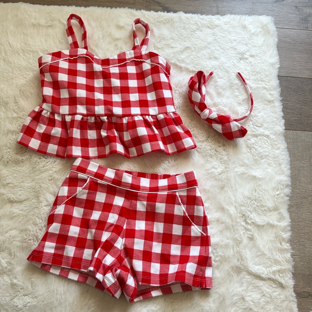 Janie and Jack Red and White Checkered Kids Set